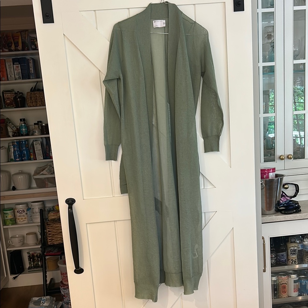 Long Green Open-Front Cardigan